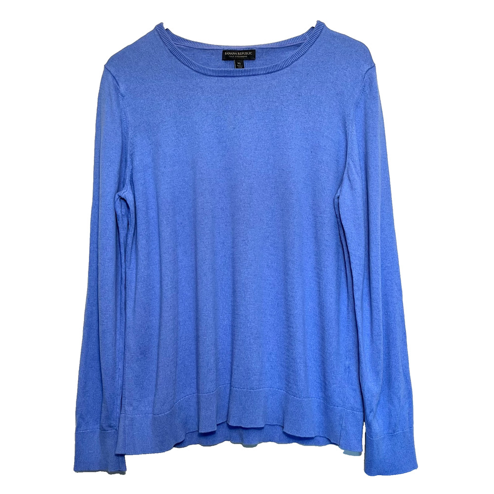 Banana Republic Blue Silk Cashmere Pullover Sweater XL Coastal Preppy Luxury